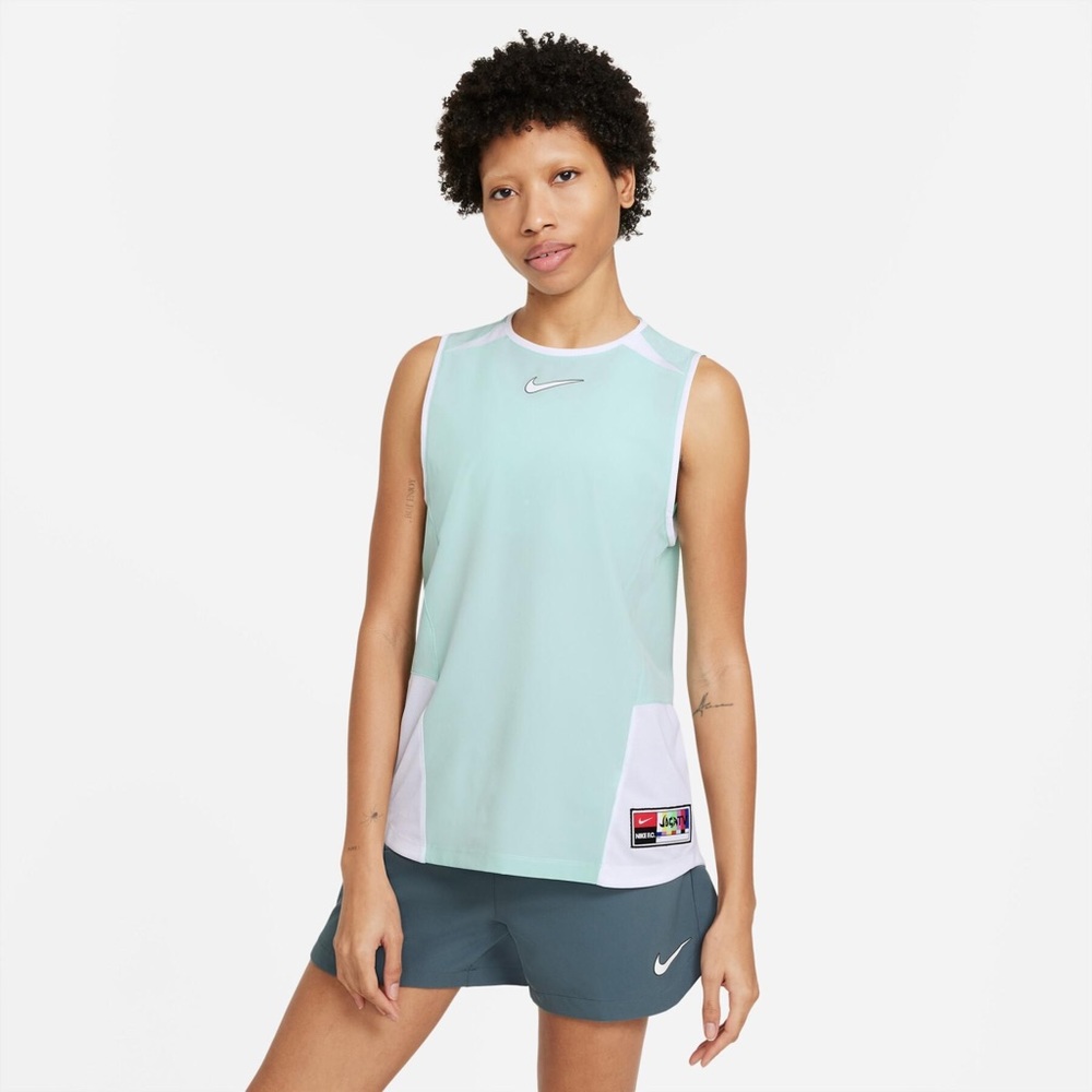 Thin Womens Nike F.C. Joga TV Tank Top in Mint Green & White / large